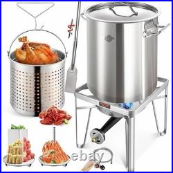 52QT Stainless Steel Stock Pot With Basket And Steamer Rack