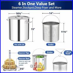 52QT Stainless Steel Stock Pot With Basket And Steamer Rack