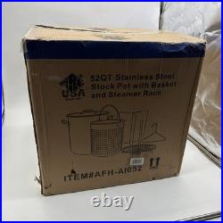 52QT Stainless Steel Stock Pot With Basket And Steamer Rack