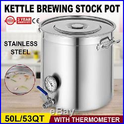 53Qt Quart 50L Stainless Steel Beer Brewing Stock Pot Kettle Steam Rack Lid