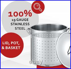 53 QT Stainless Steel Stock Pot WithBasket. Heavy Kettle. Cookware for Boiling