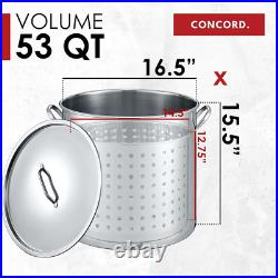 53 QT Stainless Steel Stock Pot WithBasket. Heavy Kettle. Cookware for Boiling