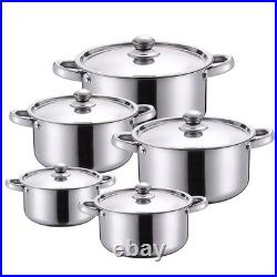 5Pcs Stainless Steel Stock Pots Easy to Clean for Home Restaurant with Lid