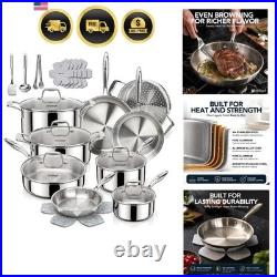 5-Ply Stainless Steel Cookware Set, 23-Piece Pots and Pans Set