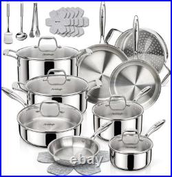 5-Ply Stainless Steel Cookware Set, 23-Piece Pots and Pans Set