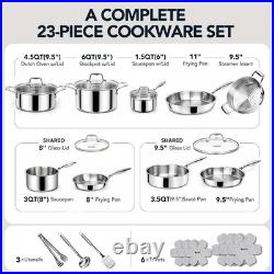 5-Ply Stainless Steel Cookware Set, 23-Piece Pots and Pans Set