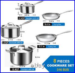 5-Ply Stainless Steel Cookware Set, 8-Piece Induction Compatible, Oven Safe