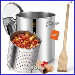64QT Stainless Steel Seafood Boil Pot with Basket & 36 inch Large Mixing Paddle