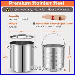 64QT Stainless Steel Seafood Boil Pot with Basket & 36 inch Large Mixing Paddle
