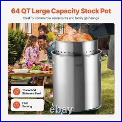64 Quart Stainless Steel Stockpot Heavy Duty Cookware with Basket & Lid for Ev