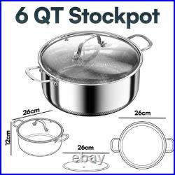 6 QT Stainless Steel Stock Pot with Lid, 10-inch Sauce Pan Induction Cookware