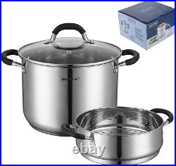 6 Quart Stainless Steel Stock Pot with Steamer, 6 Qt Multipurpose Stockpot with S