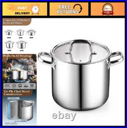 6 Quart Stainless Steel Stockpot with Lid, Tri-Ply Clad Induction Soup Pot, Silv