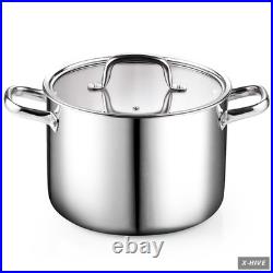 6 Quart Stainless Steel Stockpot with Lid, Tri-Ply Clad Induction Soup Pot, Silv