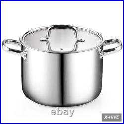 6 Quart Stainless Steel Stockpot with Lid, Tri-Ply Clad Induction Soup Pot, Silv