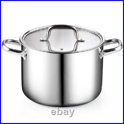 6 Quart Stainless Steel Stockpot with Lid, Tri-Ply Clad Induction Soup Pot, Silv