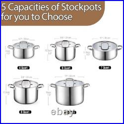6 Quart Stainless Steel Stockpot with Lid, Tri-Ply Clad Induction Soup Pot, Silv