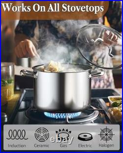 6 Quart Stainless Steel Stockpot with Lid, Tri-Ply Clad Induction Soup Pot, Silv