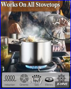 6 Quart Stainless Steel Stockpot with Lid, Tri-Ply Clad Induction Soup Pot, Silv