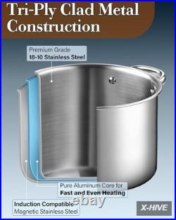 6 Quart Stainless Steel Stockpot with Lid, Tri-Ply Clad Induction Soup Pot, Silv