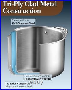 6 Quart Stainless Steel Stockpot with Lid, Tri-Ply Clad Induction Soup Pot, Silv