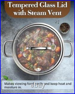 6 Quart Stainless Steel Stockpot with Lid, Tri-Ply Clad Induction Soup Pot, Silv