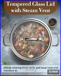6 Quart Stainless Steel Stockpot with Lid, Tri-Ply Clad Induction Soup Pot, Silv