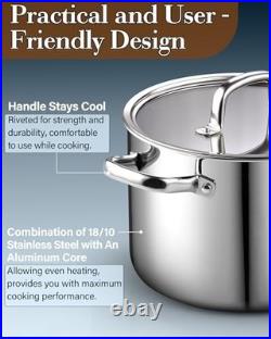 6 Quart Stainless Steel Stockpot with Lid, Tri-Ply Clad Induction Soup Pot, Silv