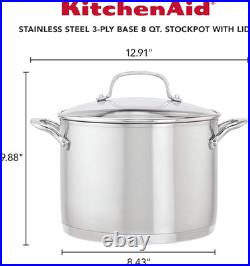 71003 3-Ply Base Brushed Stainless Steel Stock Pot/Stockpot with Lid, 8 Quart