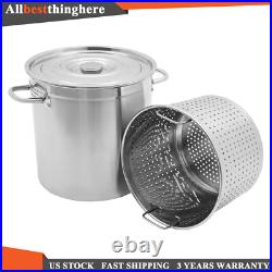 78-Qt Stainless Steel Stock Pot With Metal Lid Seafood Crawfish Crab Boil Pot US