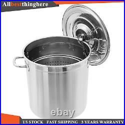 78-Qt Stainless Steel Stock Pot With Metal Lid Seafood Crawfish Crab Boil Pot US