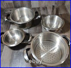 7 pc Set 4 Nutri Stahl Nutri Thermic 24 Element Stainless Saucepan Pots &3 Lids