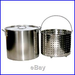 80-Quart Stainless Steel Stock/ Brew Pot With Deep Steamer Basket And Lid New
