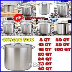 8,12,16,20,24,32,40,60,80QT Heavy-Duty Stainless Steel Induction Stock Pot Cover