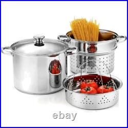 8 Quart Stainless Steel Pasta Pot with Steamer
