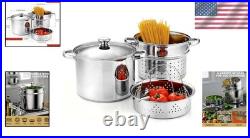 8 Quart Stainless Steel Pasta Pot with Steamer