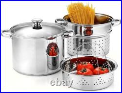 8 Quart Stainless Steel Pasta Pot with Steamer