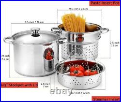 8 Quart Stainless Steel Pasta Pot with Steamer