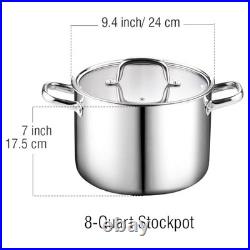 8 Quart Stainless Steel Stockpot Tri-Ply Clad Soup Pot, Induction Ready, Heavy