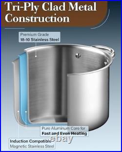 8 Quart Stainless Steel Stockpot Tri-Ply Clad Soup Pot, Induction Ready, Heavy