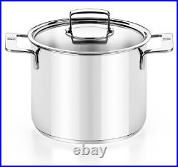 8 qt BRA Signature Stainless Steel Cooking Stockpot with Glass Lid, Silver, 9.4