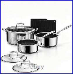 8pc Hybrid Stainless Steel Pot Set, 8qt Soup Pot & 2/3qt Saucepans