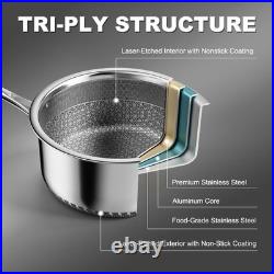 8pc Hybrid Stainless Steel Pot Set, 8qt Soup Pot & 2/3qt Saucepans
