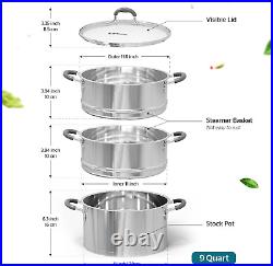 9 Quarts Multipurpose Stock Pot and Steamer Pot Pfoa-Free 18/10 Stainless Steel