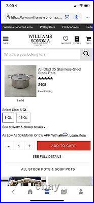 ALL-CLAD D5 Brushed 5-Ply Stainless Steel 8-Quart Stockpot With Lid Made in USA