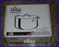 ALL-CLAD Stainless 8 Qt STOCK POT with LID Tri Ply Stainless Dishwasher Safe