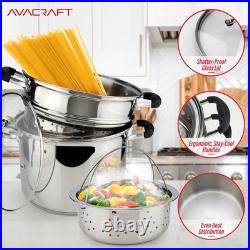 AVACRAFT 7 Quart 18/10 Stainless Steel 4 Piece Pasta Pot Set