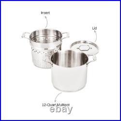 AllClad Stockpot 12 qt Stainless Steel Multipot With Insert & Lid, Stainless