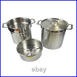 All-Clad 12 QT Cooker Stock Pot Pasta Colander Steamer Basket Lid 4 Piece Set