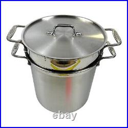 All-Clad 12 QT Cooker Stock Pot Pasta Colander Steamer Basket Lid 4 Piece Set